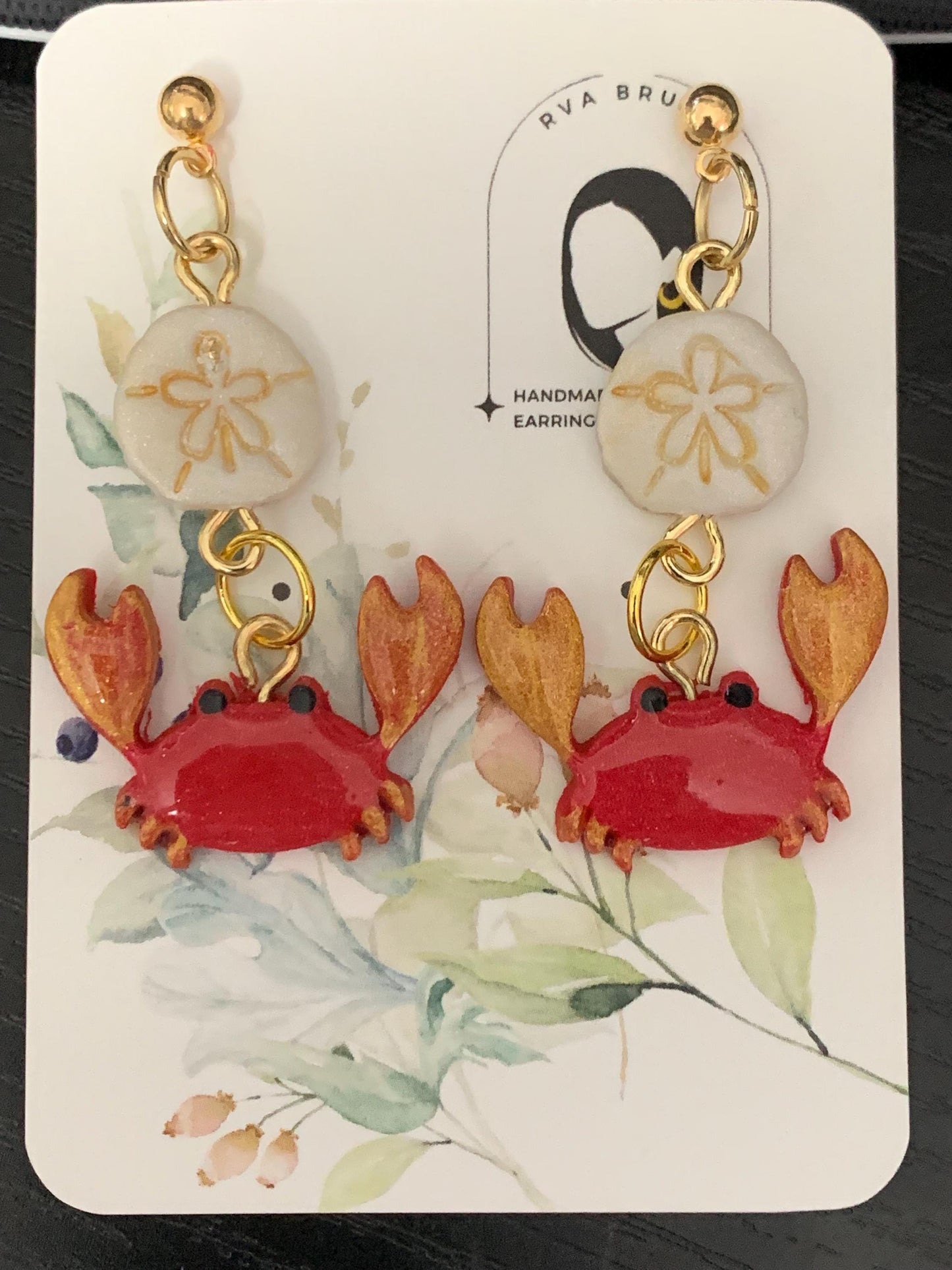 Red Crab Beach Earrings with Sand Dollar Studs Lightweight Summer Dangle Jewelry Coastal Statement Style Gift for her