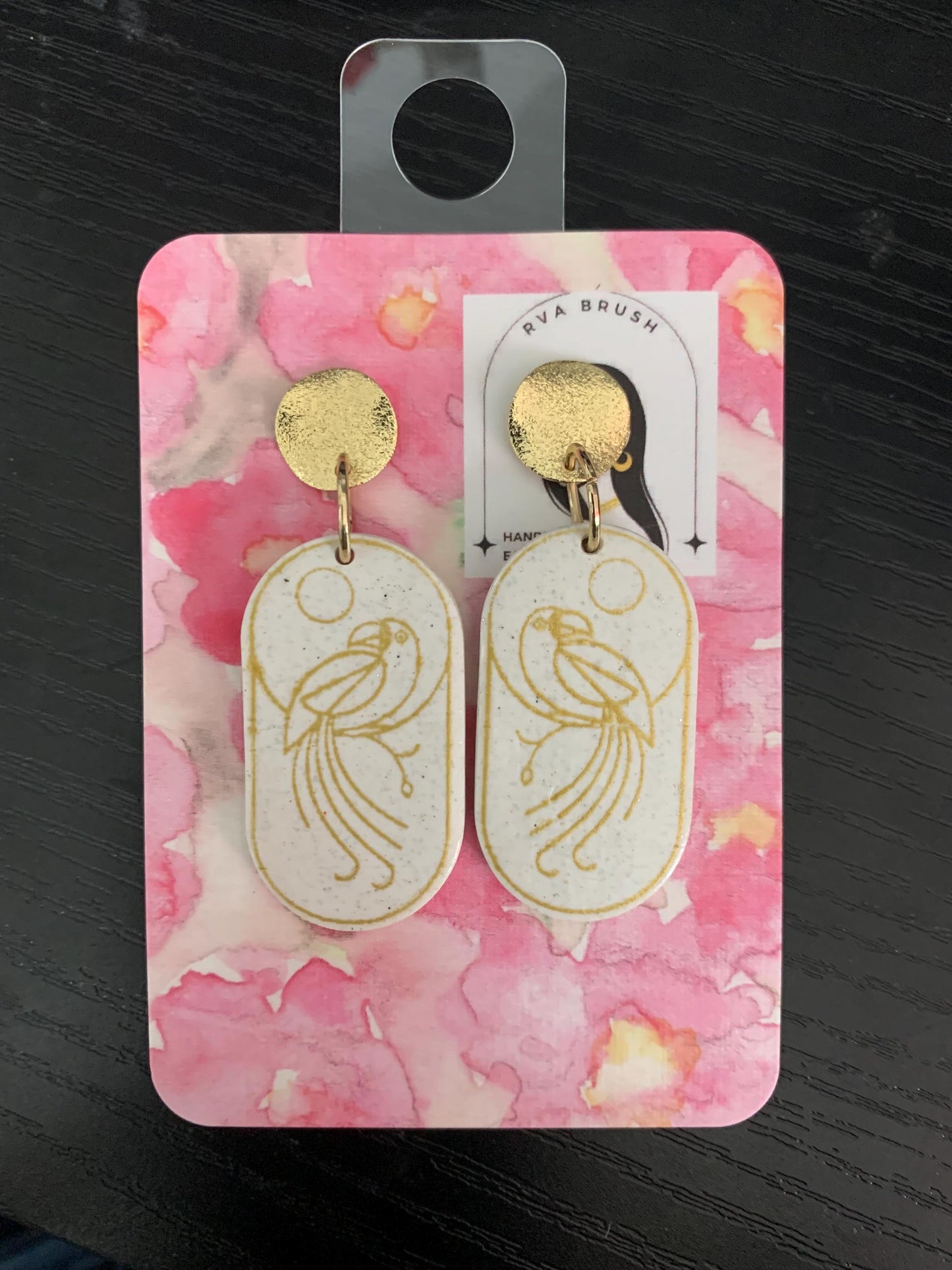 Gold Bird Line Art Earrings Lightweight Clay Dangle Jewelry Modern Minimalist Design Gift for her