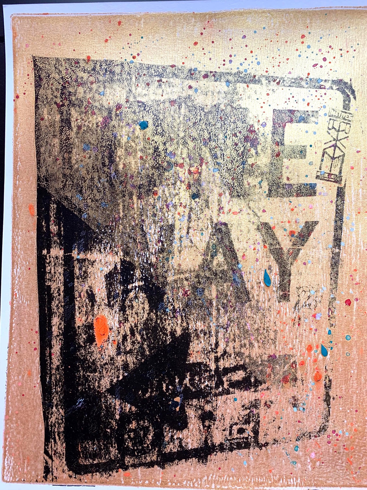 One Way Original Monoprint 8x10 Abstract Street Sign Wall Art Handmade Mixed Media Urban Modern Decor Industrial Style print only