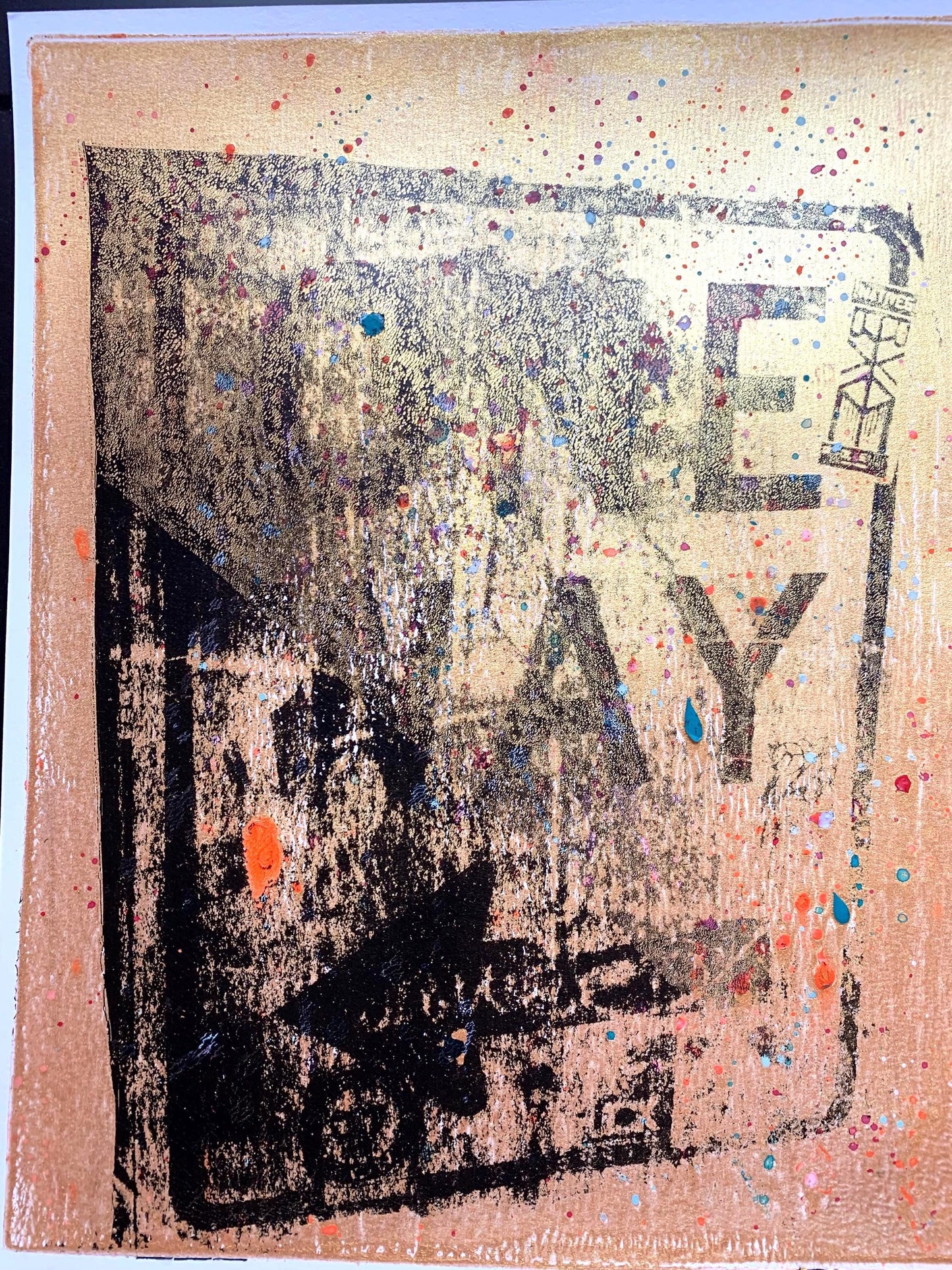 One Way Original Monoprint 8x10 Abstract Street Sign Wall Art Handmade Mixed Media Urban Modern Decor Industrial Style print only