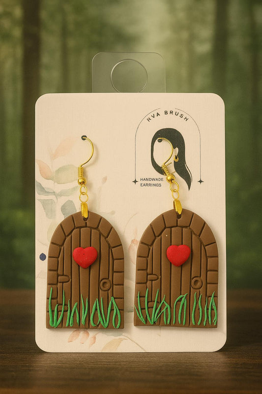 Fairy Door Earrings Whimsical Polymer Clay Jewelry Handcrafted Woodland Cottagecore Style Gift for her