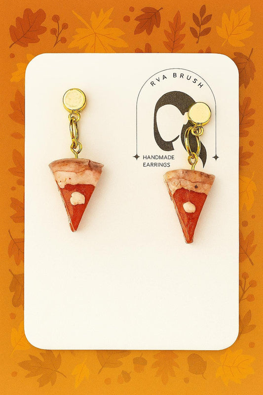 Pumpkin Pie Slice Earrings Fall Thanksgiving Jewelry Handmade Polymer Clay Dangles Lightweight Fun Holiday Accessory Gift for her