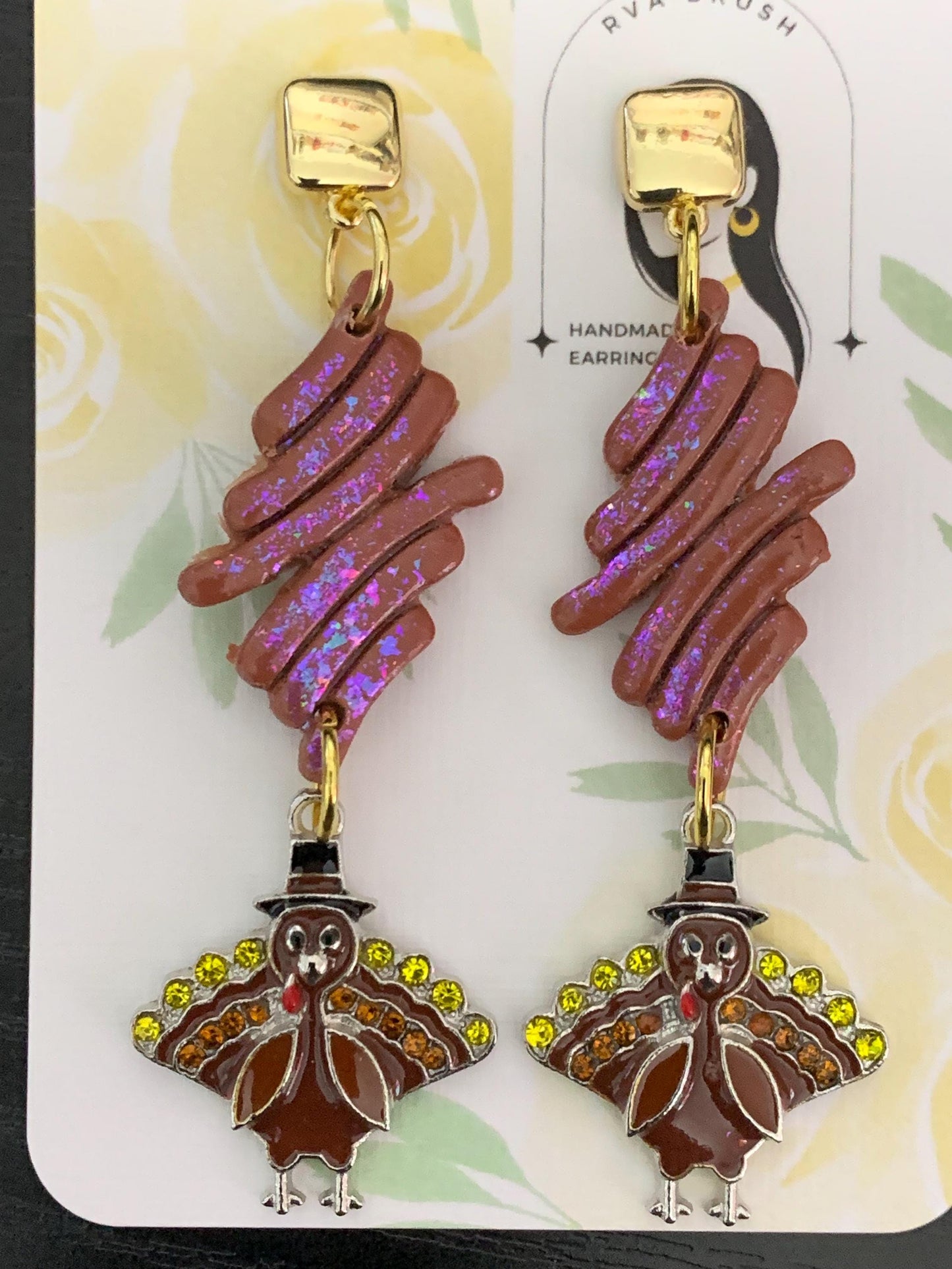 Thanksgiving Turkey Earrings Handmade Polymer Clay Fall Jewelry Cute Pilgrim Turkey Dangle Earrings Autumn Outfit Accessory Gift for her