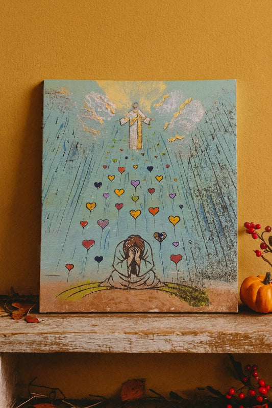 Fall Like Rain Christian Wall Art Original Handmade 8x10 Monoprint Religious Home Decor Jesus Love Faith Based Gift  Artist Signed
