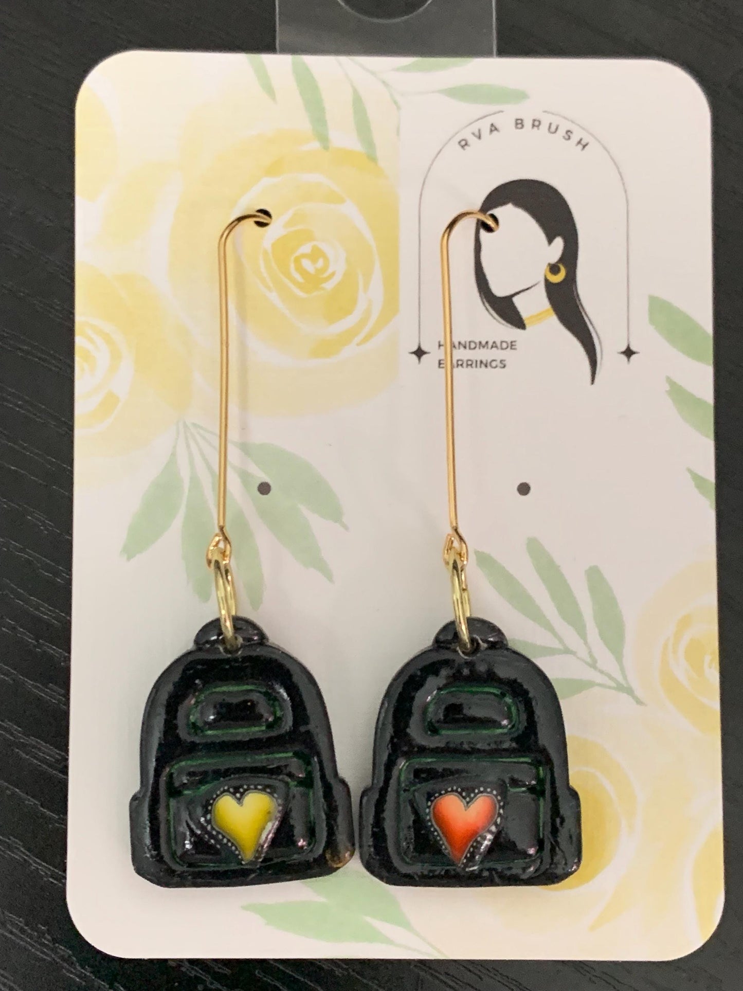 Back to School Backpack Earrings Handmade Polymer Clay Accessories with Heart Detail Teacher Gift Unique Jewelry Gift for her