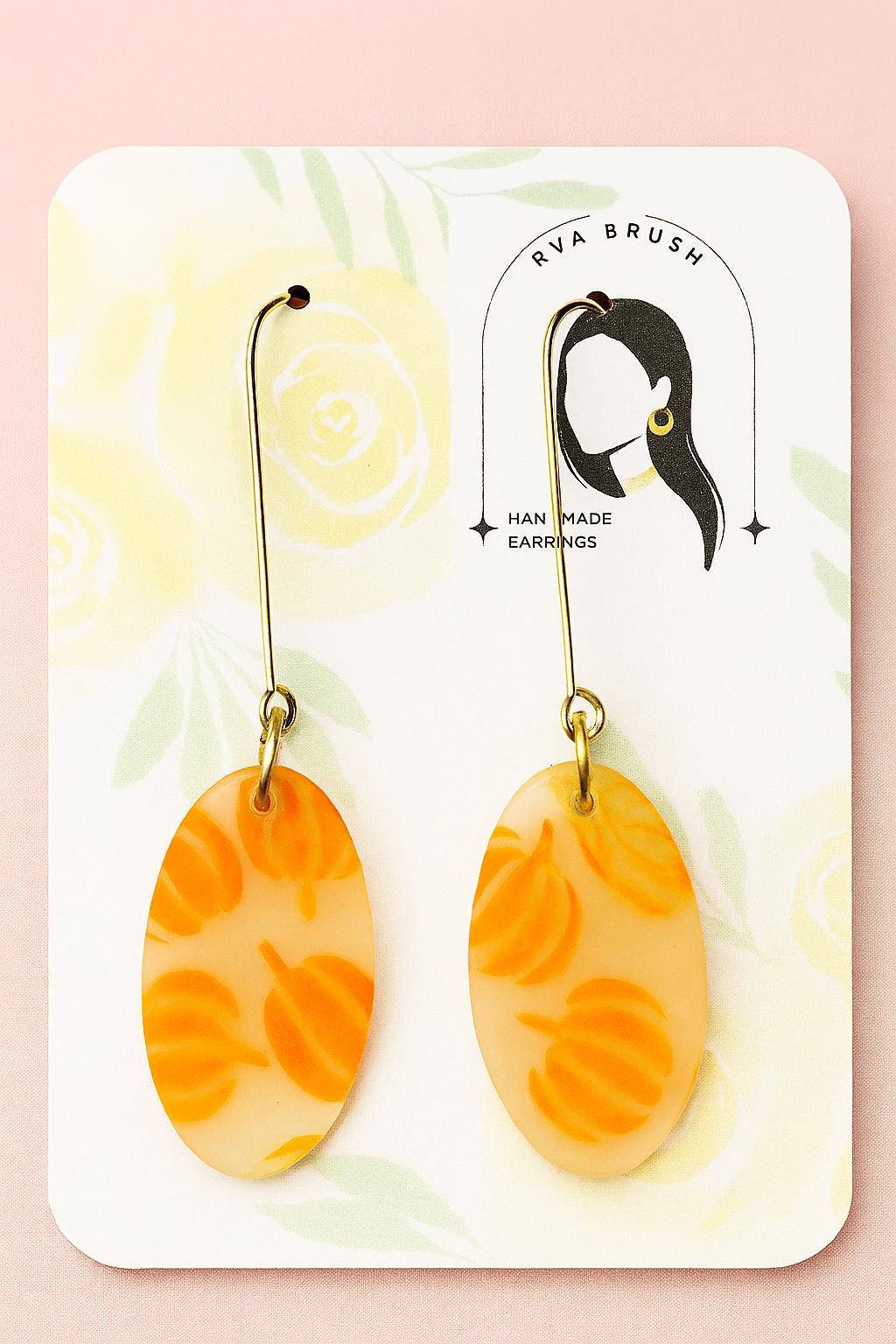 Pumpkin dangle earrings orange fall jewelry lightweight handmade autumn accessories polymer clay oval earrings Gift for her