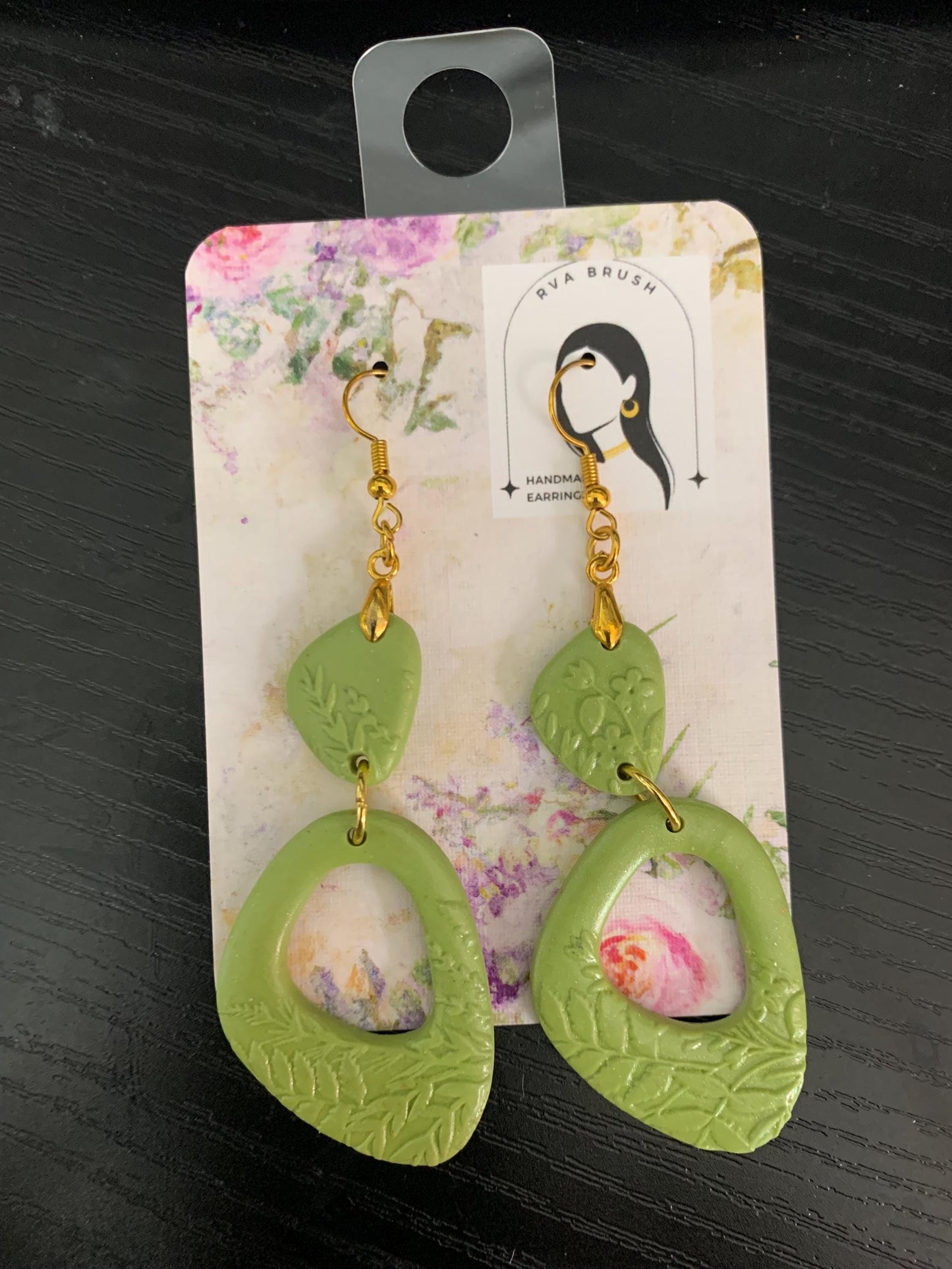 Green Botanical Polymer Clay Earrings Handmade Textured Nature Dangle Jewelry Earthy Organic Gift for her