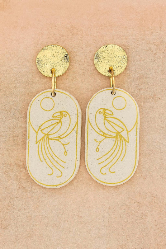 Gold Bird Line Art Earrings Lightweight Clay Dangle Jewelry Modern Minimalist Design Gift for her