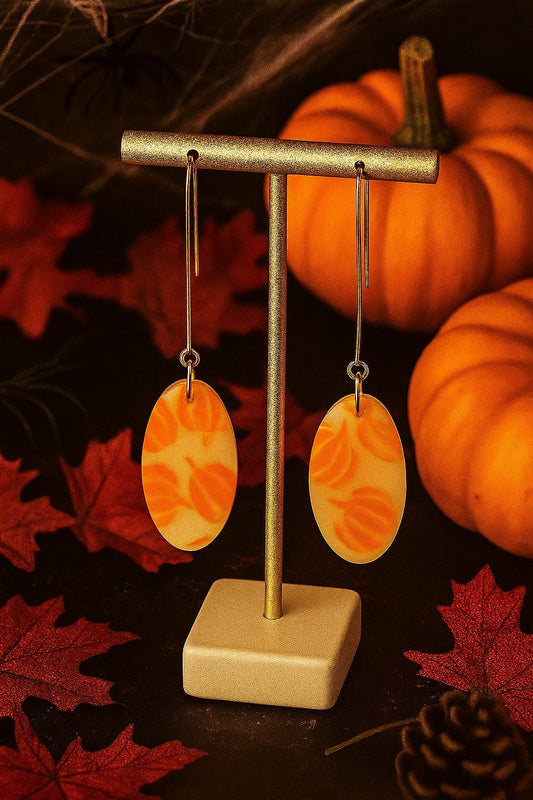 Pumpkin dangle earrings orange fall jewelry lightweight handmade autumn accessories polymer clay oval earrings Gift for her