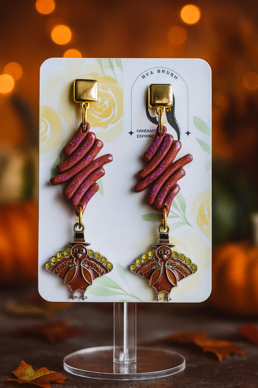 Thanksgiving Turkey Earrings Handmade Polymer Clay Fall Jewelry Cute Pilgrim Turkey Dangle Earrings Autumn Outfit Accessory Gift for her