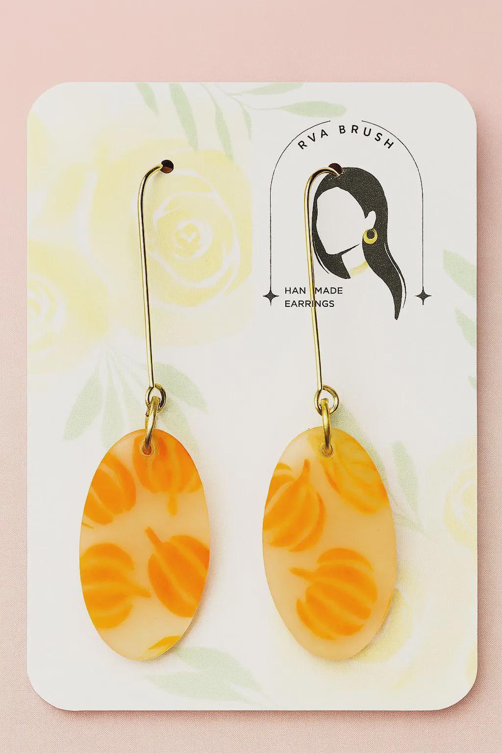 Pumpkin dangle earrings orange fall jewelry lightweight handmade autumn accessories polymer clay oval earrings Gift for her