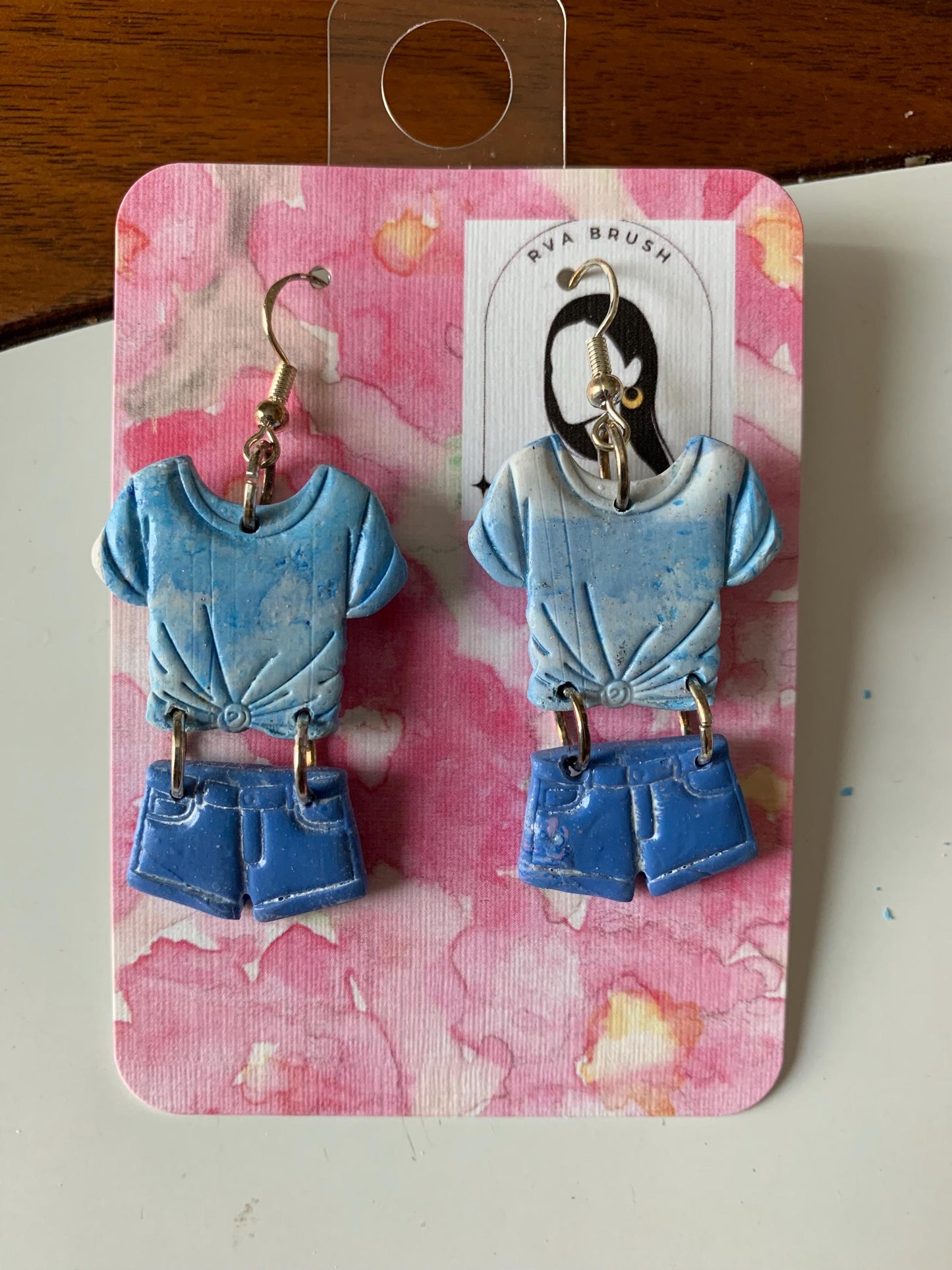 Blue T Shirt and Shorts Earrings Polymer Clay Summer Statement Jewelry Lightweight Handmade Fun Whimsical Fashion Gift for her Unique Style