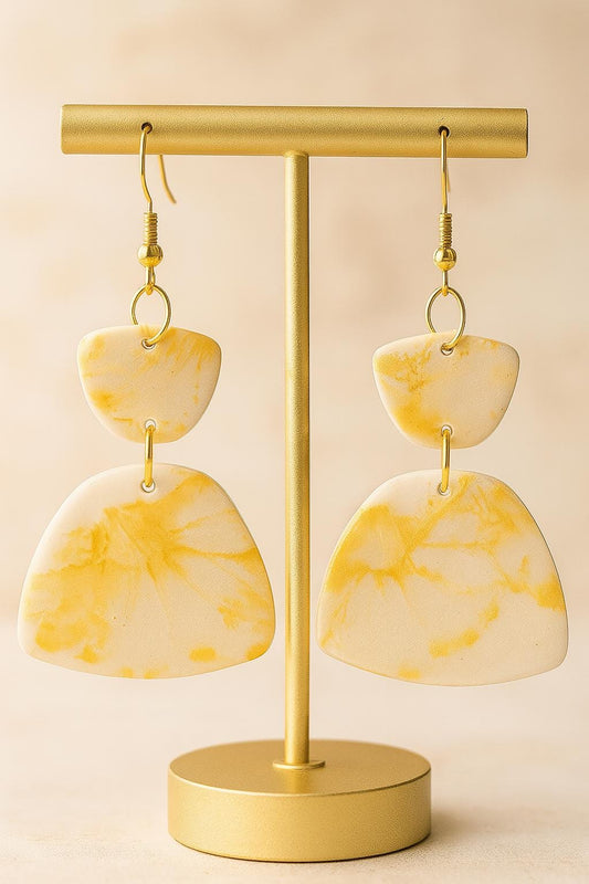 Gold Marble Polymer Clay Earrings Modern Geometric Statement Dangles Lightweight Handmade Jewelry Gift for her Unique Fashion Accessory