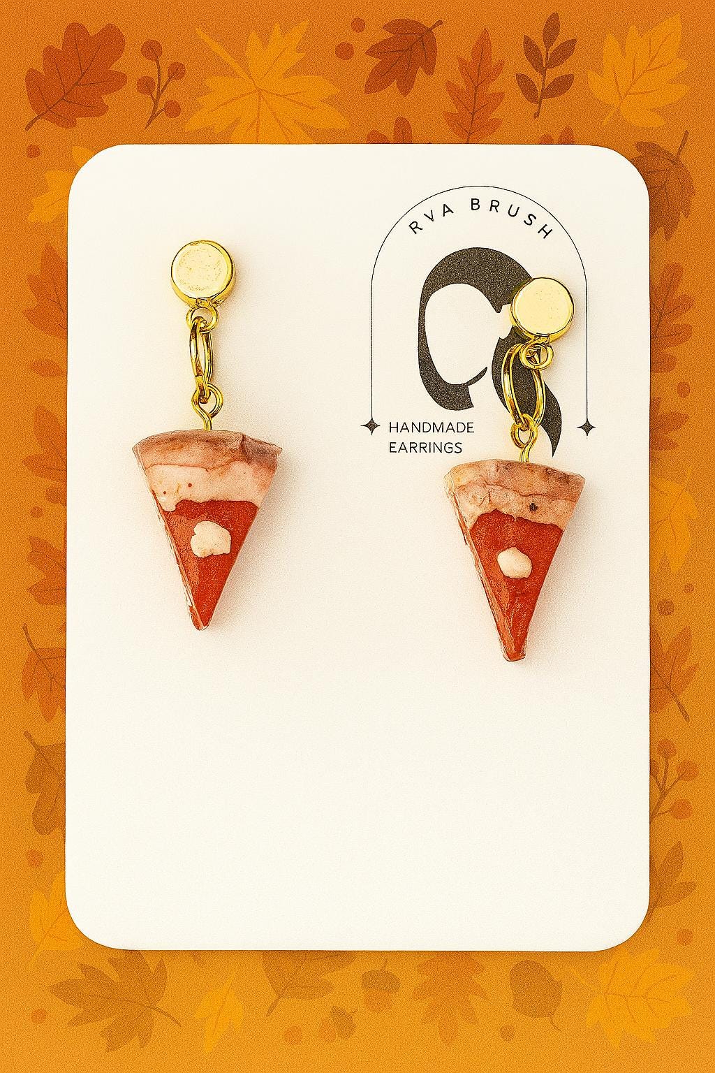 Pumpkin Pie Slice Earrings Fall Thanksgiving Jewelry Handmade Polymer Clay Dangles Lightweight Fun Holiday Accessory Gift for her