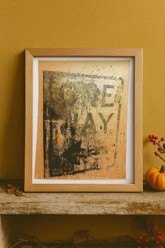 One Way Original Monoprint 8x10 Abstract Street Sign Wall Art Handmade Mixed Media Urban Modern Decor Industrial Style print only
